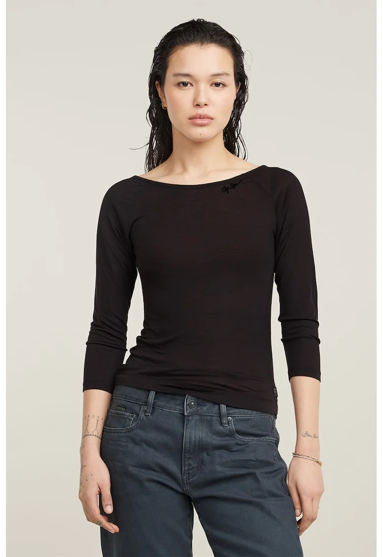 Bluza slim fit din lyocell, Negru