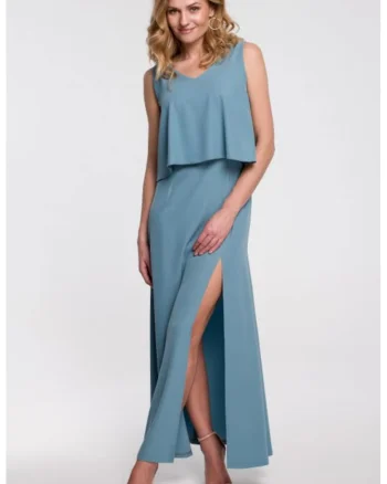 Rochie maxi cu volan in partea de sus,, Albastru