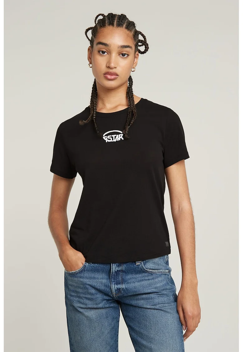 Tricou de bumbac cu logo, Negru