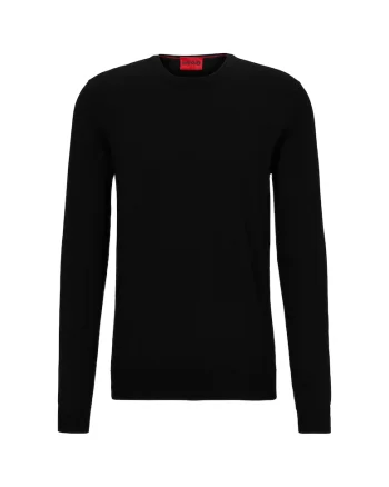 Pulover slim fit de lana virgina San Cedric 15977, Negru