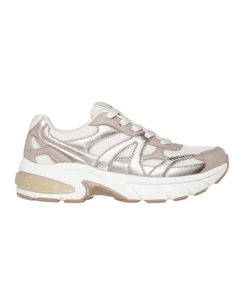 Pantofi sport din material textil cu segmente din piele ecologica Shadow, Alb/Roz prafuit/Argintiu