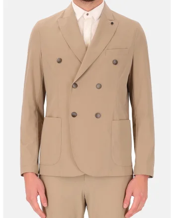 Distretto, Sacou slim-fit cu revere decupate, Maro nisip