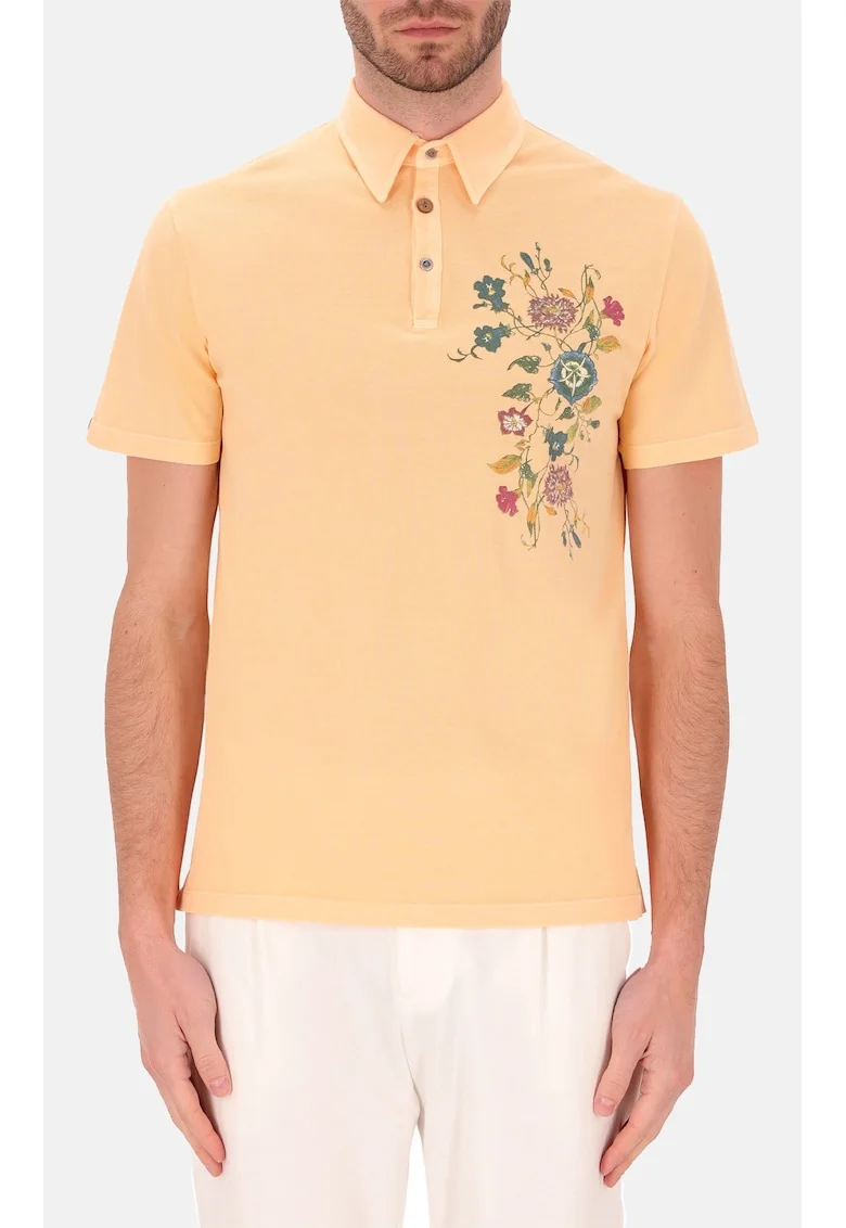 Distretto, Tricou polo din bumbac cu imprimeu floral, Galben