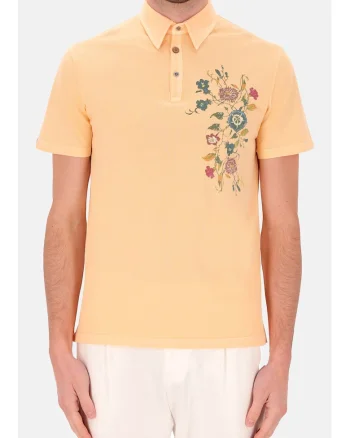 Distretto, Tricou polo din bumbac cu imprimeu floral, Galben