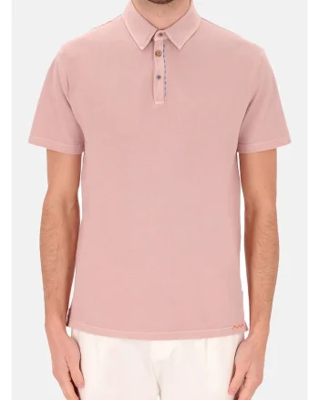 Distretto, Tricou polo din bumbac, Roz prafuit