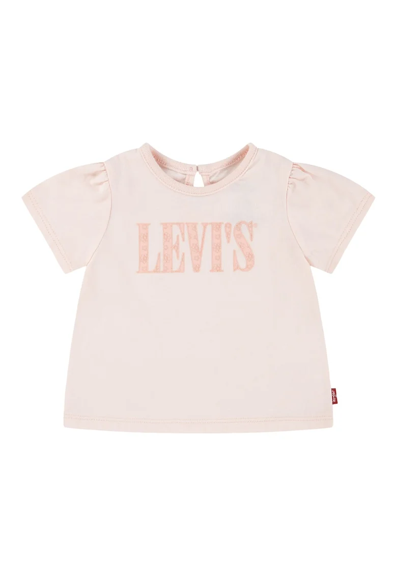 Tricou cu dantela Sangallo si logo, Roz pal