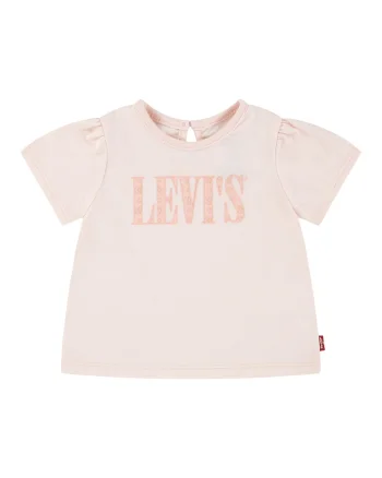 Tricou cu dantela Sangallo si logo, Roz pal