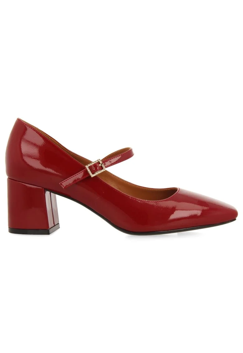 Pantofi Mary-Jane cu aspect lacuit, Visiniu