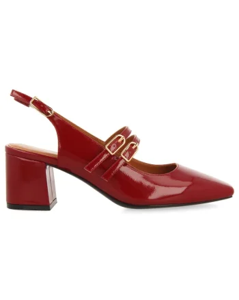 Pantofi Mary-Jane cu aspect lacuit, Visiniu