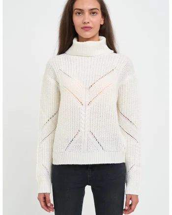 Pulover regular fit cu guler inalt, Alb