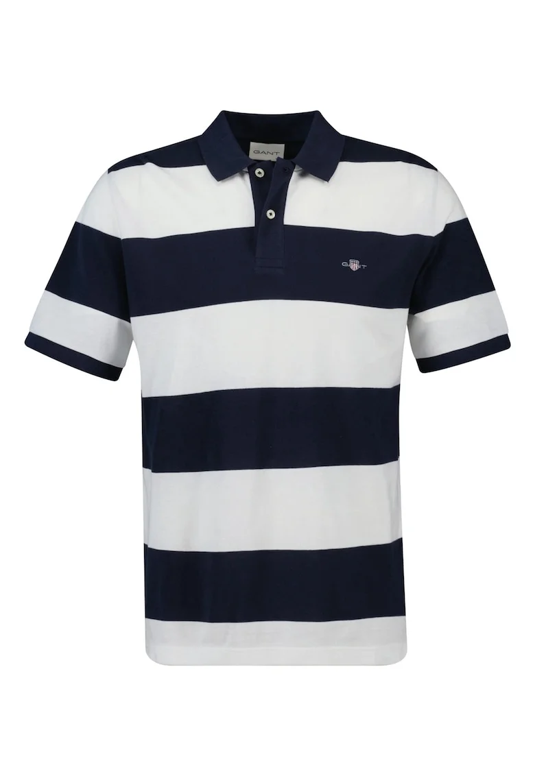 Tricou polo din bumbac cu model in dungi, Alb/Bleumarin