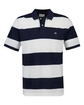 Tricou polo din bumbac cu model in dungi, Alb/Bleumarin