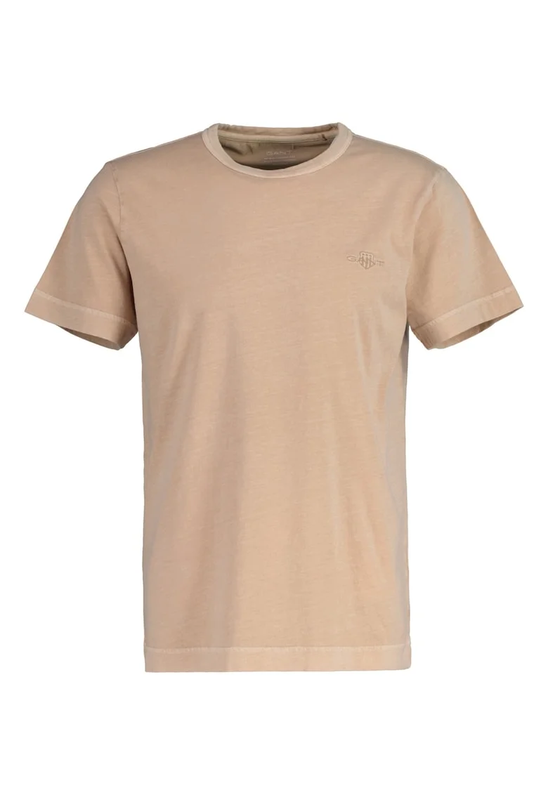 Tricou din bumbac cu decolteu la baza gatului si broderie logo discreta, Bej
