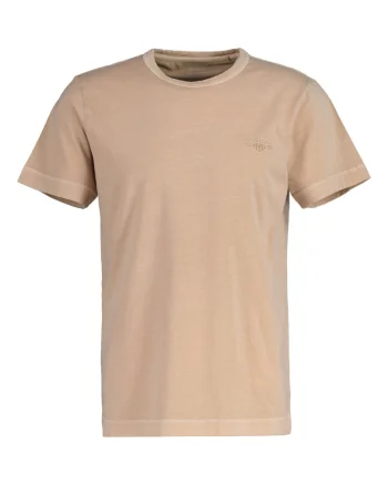 Tricou din bumbac cu decolteu la baza gatului si broderie logo discreta, Bej