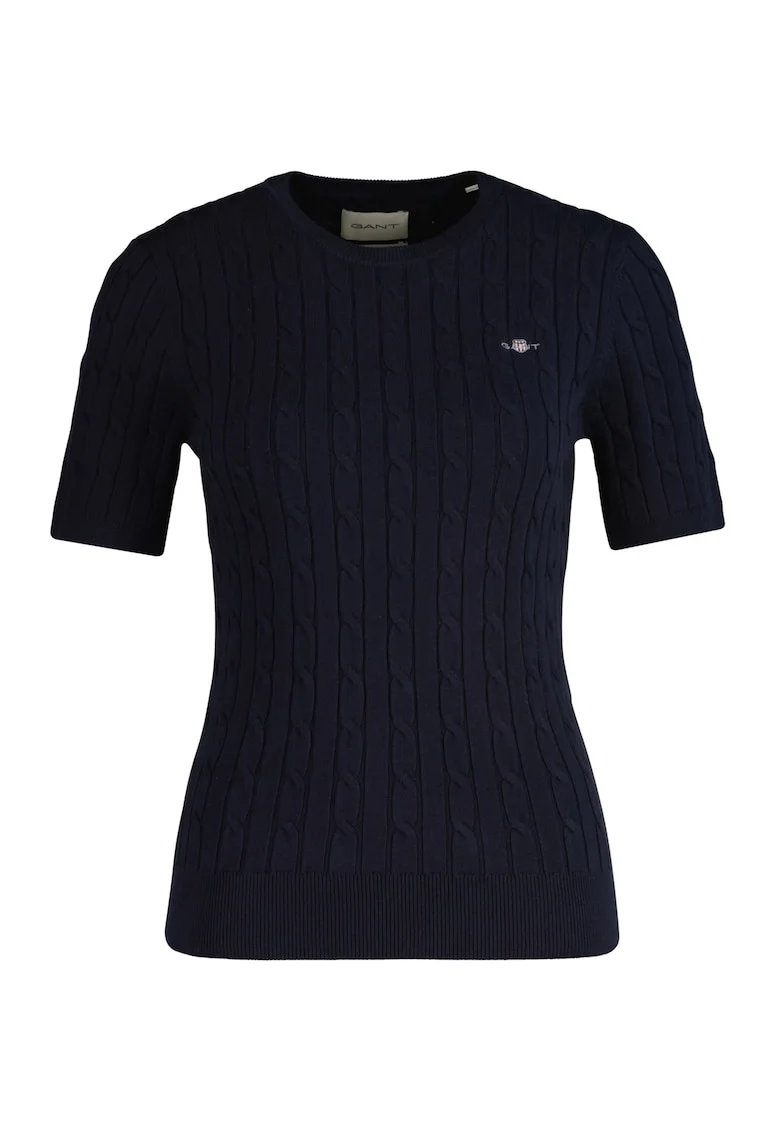 Tricou cu model torsade si detaliu logo, Albastru