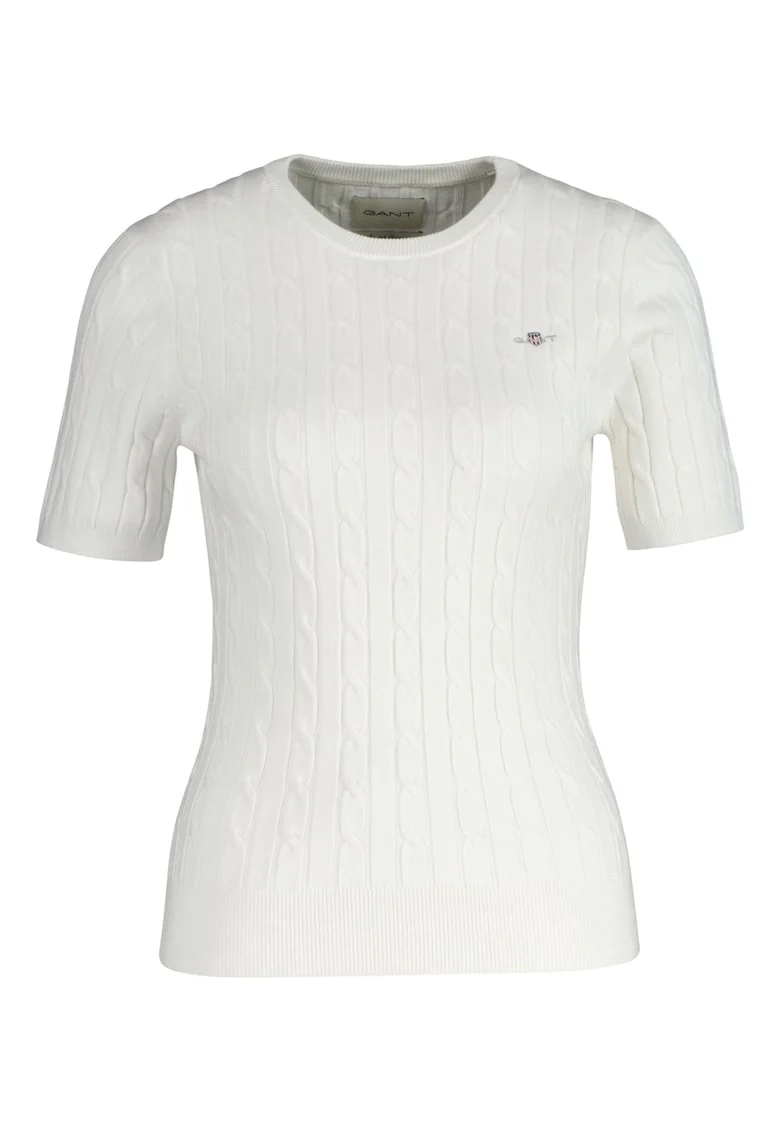 Tricou cu model torsade si detaliu logo, Alb