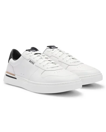 Pantofi sport din piele cu logo, Alb