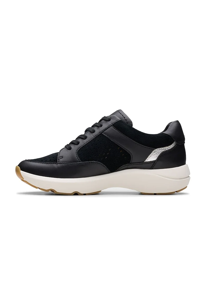 Pantofi sport demi-wedge cu garnituri din piele, Negru