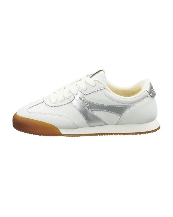 Pantofi sport de piele Beylana, Alb/Argintiu