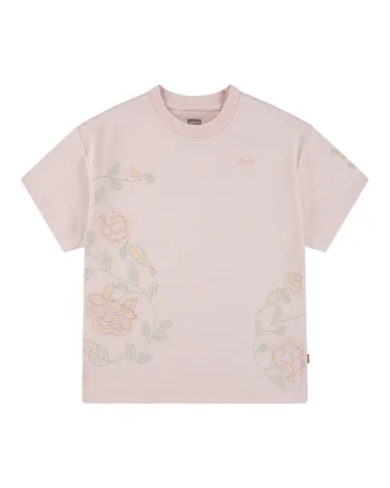 Tricou cu decolteu la baza gatului si detalii brodate, Roz pastel