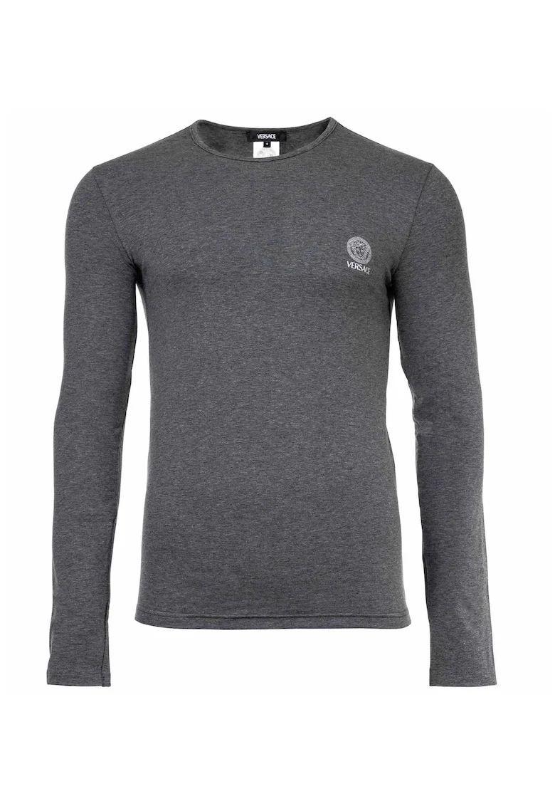 Bluza cu decolteu la baza gatului si logo, Gri inchis