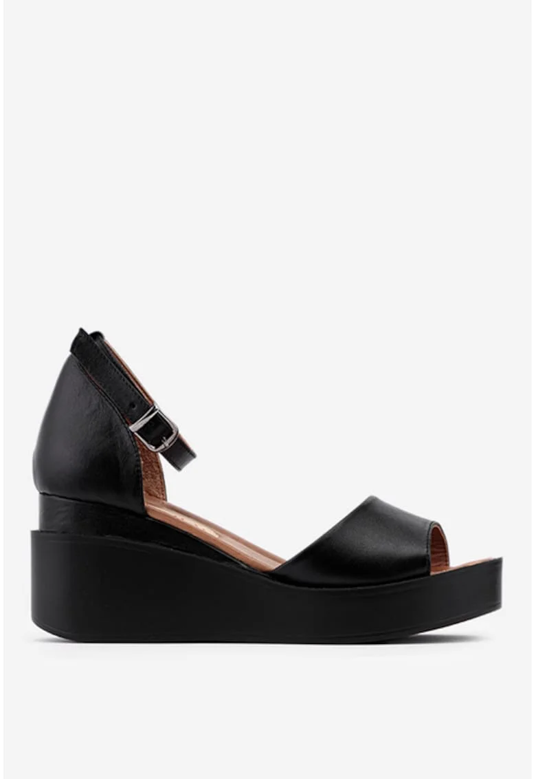 Sandale cu platforma confectionate din piele neagra