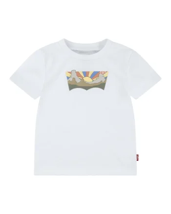 Tricou de bumbac cu imprimeu, Alb/Maro/Albastru