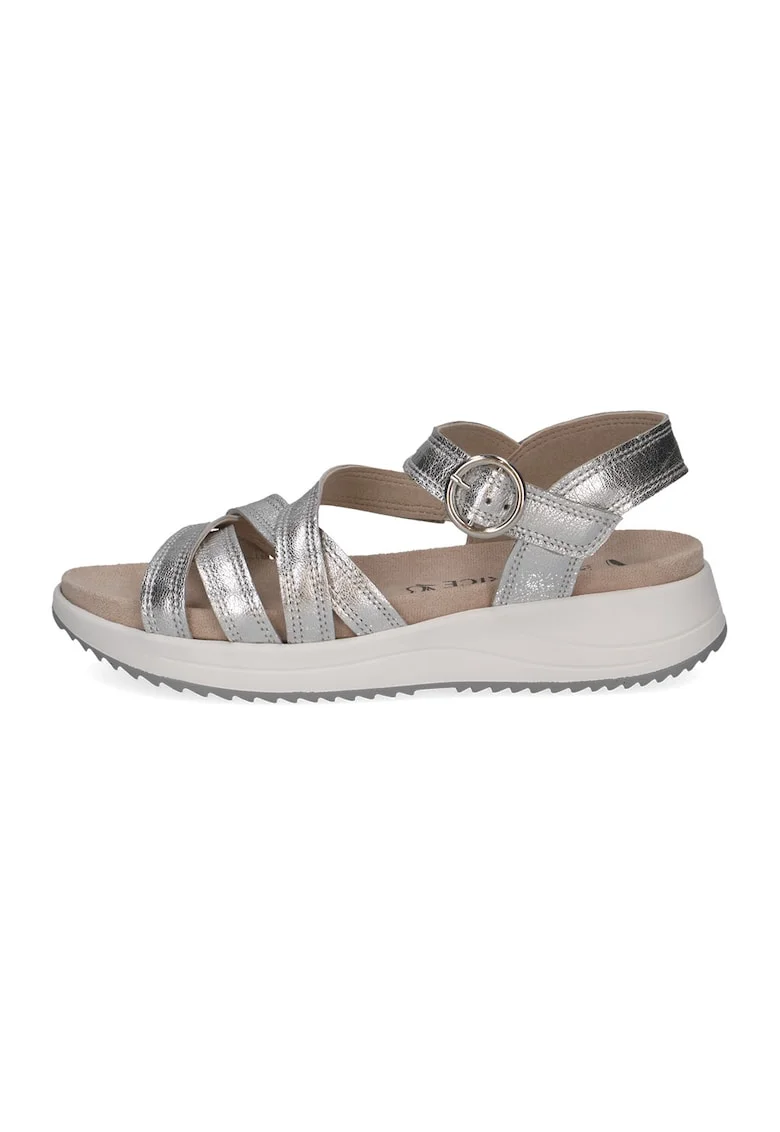 Sandale de piele cu barete multiple, Argintiu
