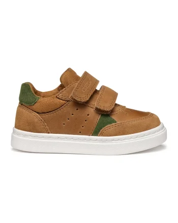 Pantofi sport cu velcro si garnituri din piele intoarsa, Caramel