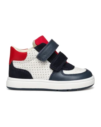 Pantofi sport mid-cut din piele cu velcro, Alb/Bleumarin