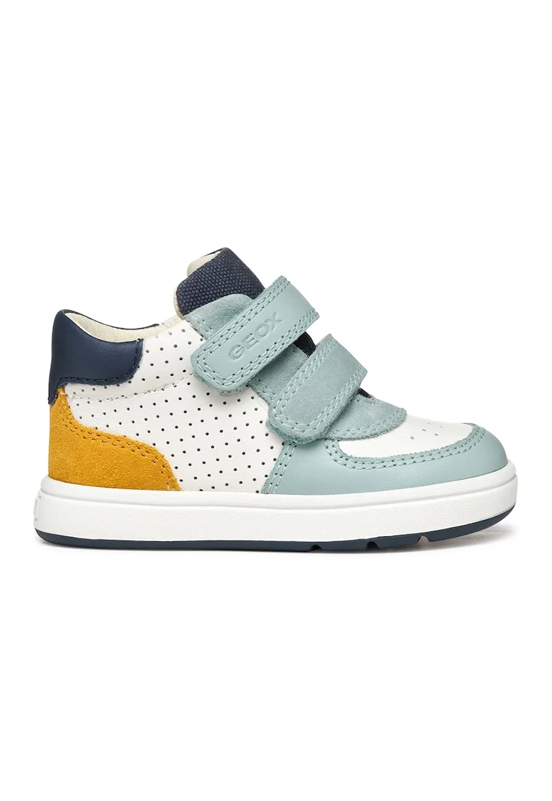 Pantofi sport mid-cut din piele cu velcro, Alb/Verde pal