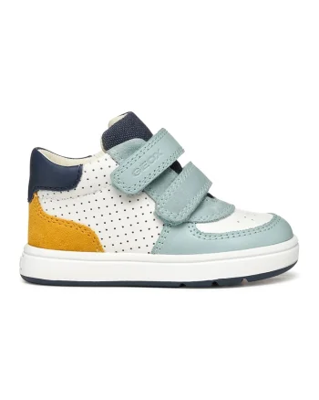Pantofi sport mid-cut din piele cu velcro, Alb/Verde pal