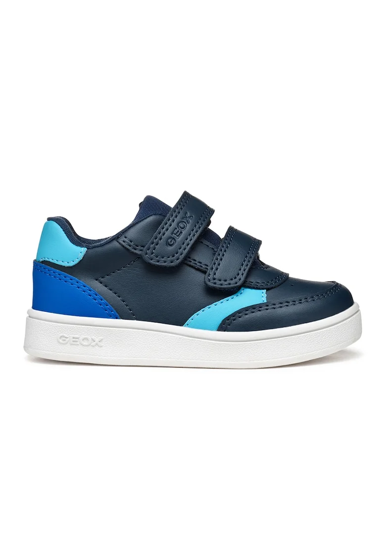 Pantofi sport din piele ecologica cu velcro, Turcoaz/Bleumarin