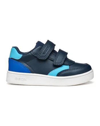 Pantofi sport din piele ecologica cu velcro, Turcoaz/Bleumarin