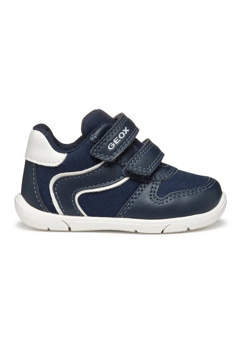 Pantofi sport de piele ecologica cu velcro, Alb/Bleumarin
