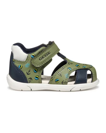 Sandale fisherman cu velcro cu imprimeu, Verde/Bleumarin