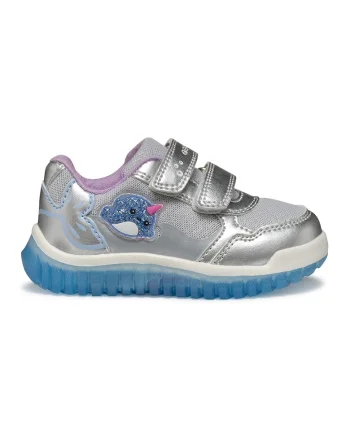 Pantofi sport de piele ecologica cu velcro, Albastru/Argintiu