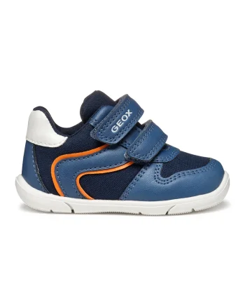 Pantofi sport de piele ecologica cu velcro, Portocaliu/Albastru inchis