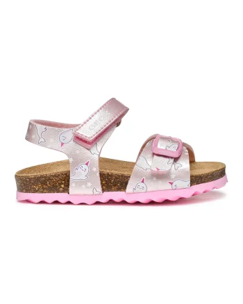 Sandale cu velcro si model, Roz deschis