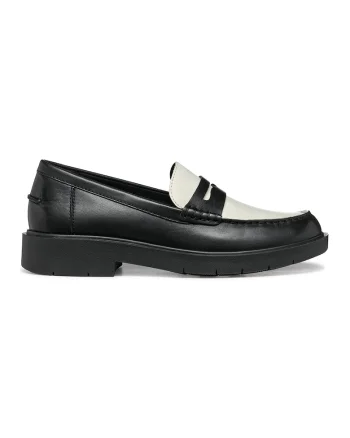 Pantofi loafer uni de piele, Negru/Maro nisip