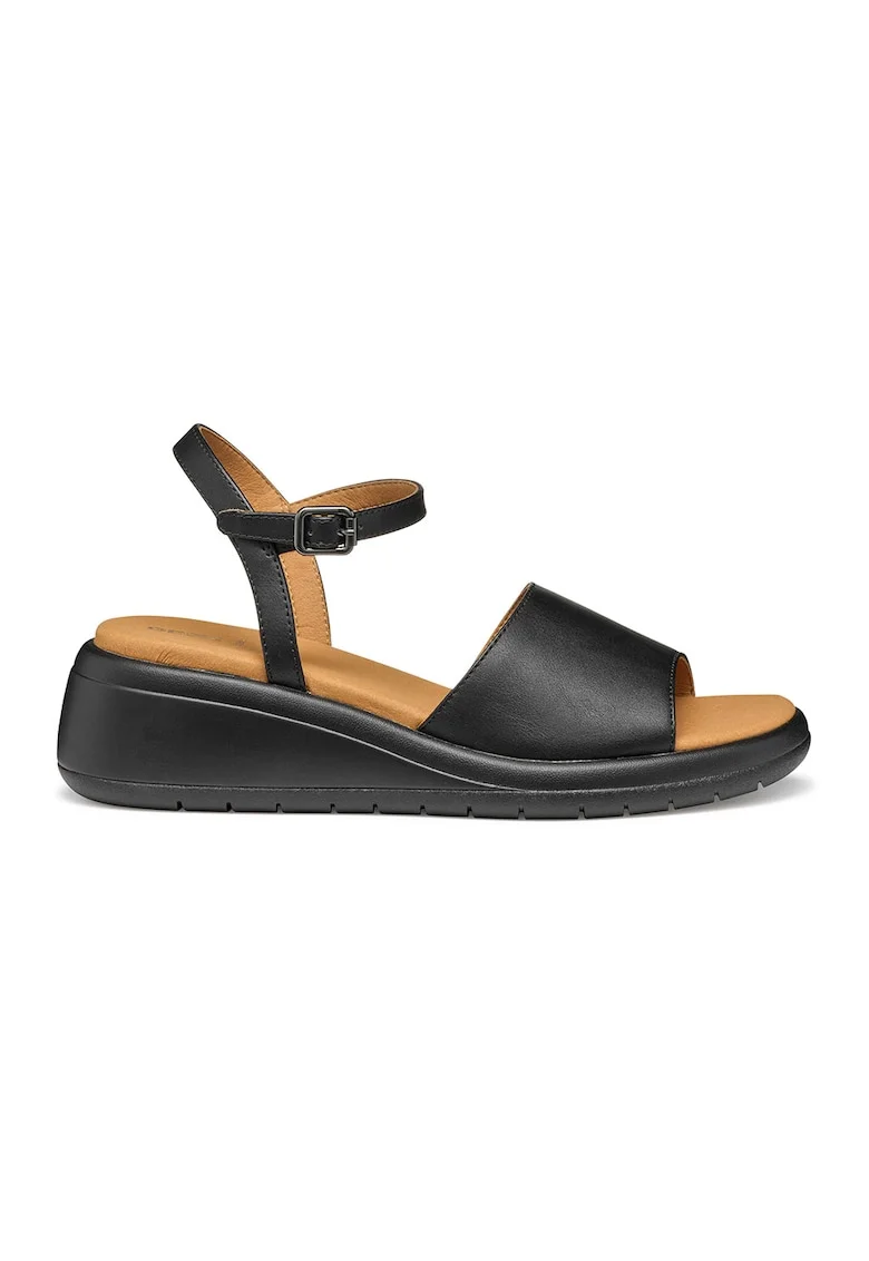 Sandale din piele ecologica cu talpa wedge, Negru