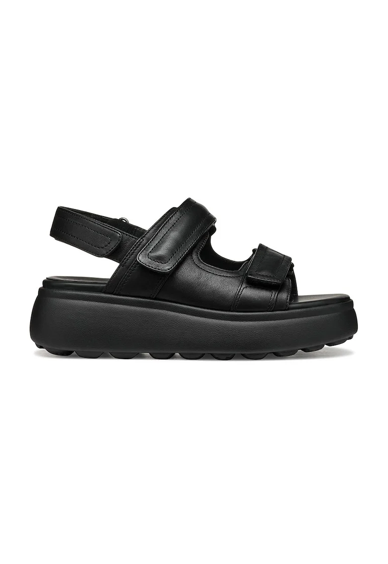Sandale din piele cu talpa wedge, Negru