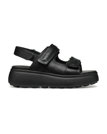 Sandale din piele cu talpa wedge, Negru