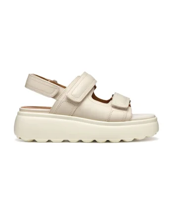 Sandale din piele cu talpa wedge, Maro nisip