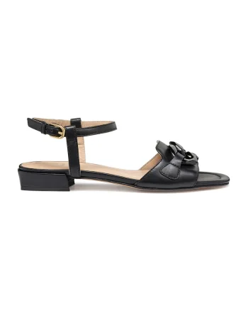 Sandale din piele cu bareta pe glezna, Negru