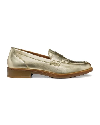 Pantofi loafer din piele cu aspect metalizat, Auriu