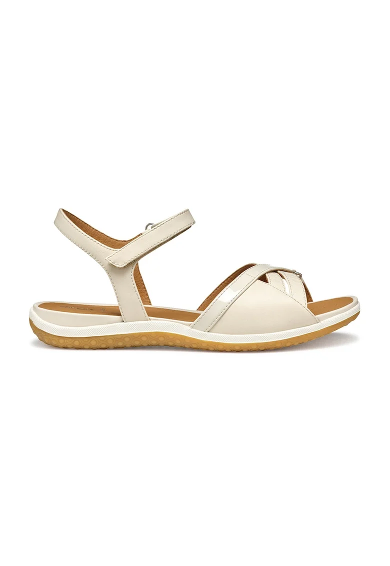 Sandale din piele ecologica cu inchidere velcro, Maro nisip