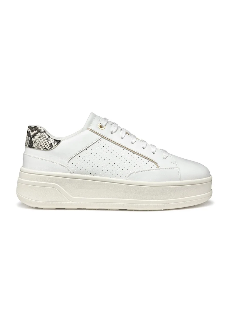 Pantofi sport din piele ecologica cu platforma si model cu perforatii, Alb