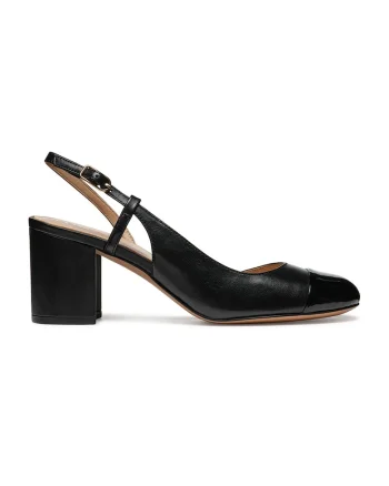 Pantofi slingback din piele si piele ecologica cu toc masiv, Negru