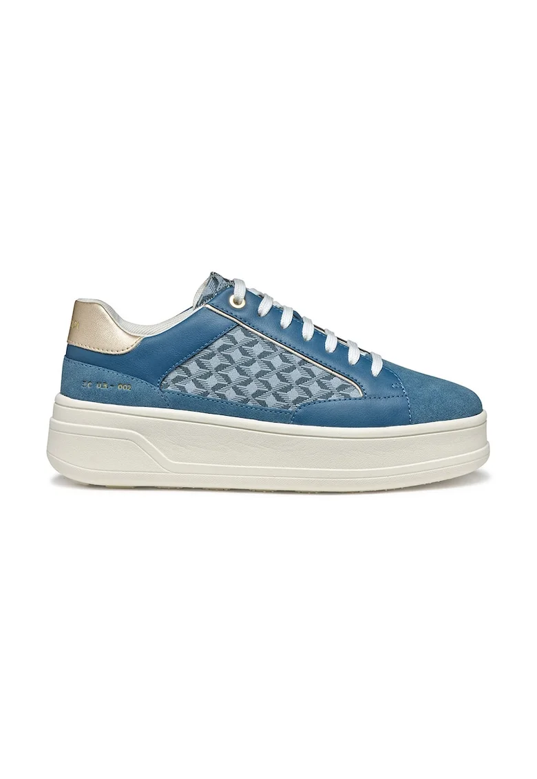 Pantofi sport cu talpa flatform si garnituri din piele intoarsa, Albastru inchis